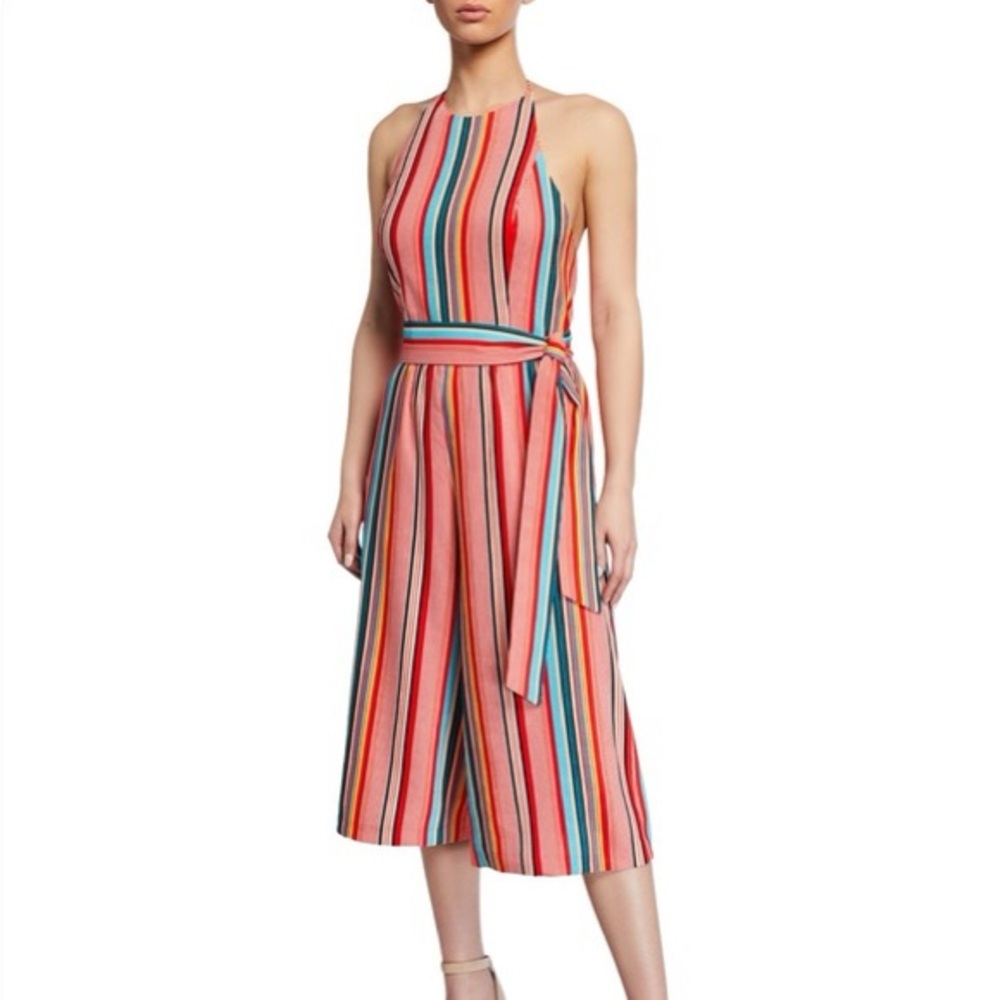 Alice + Olivia Delora Striped Colorful Cropped Wide Leg Open Back Jumpsuit Sz 4